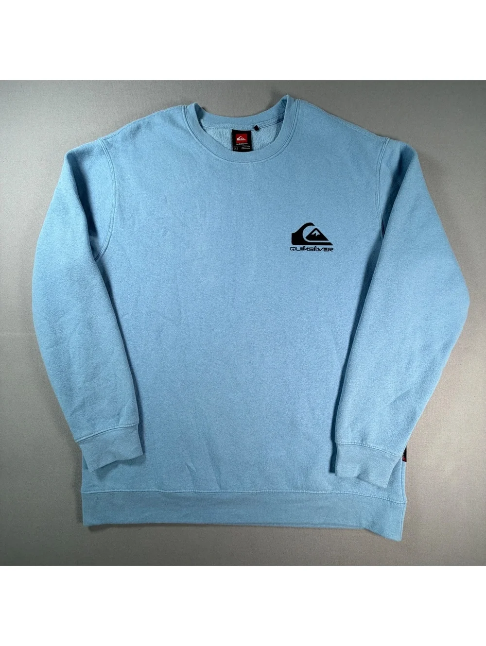 Quiksilver Crewneck Sweatshirt L Light Blue Embroidered Logo Surf Pullover